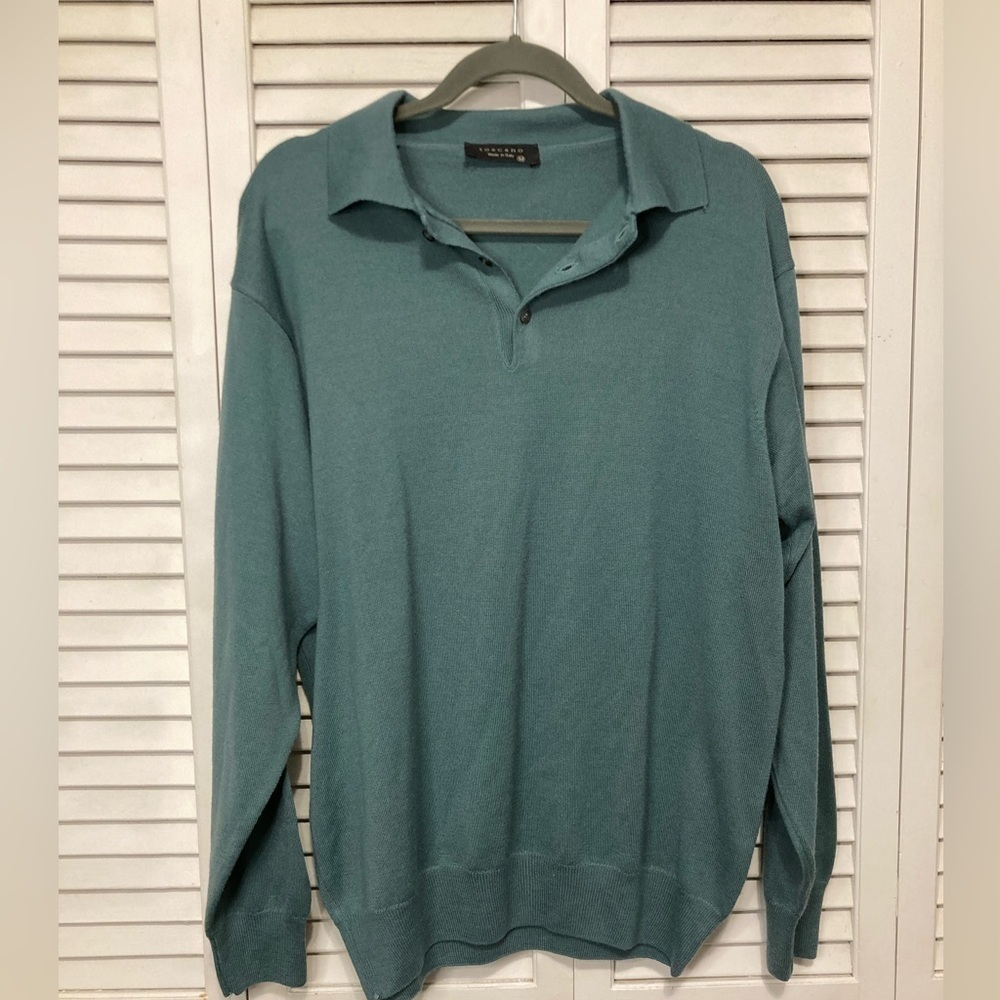 Toscano Blue Pullover Mens Half Button Sweater Made In Italy Size Medium